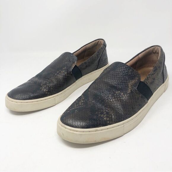 FRYE | Ivy Dark Brown Snakeskin Print Leather Slip On Sneakers Women’s Size 8 - Picture 1 of 12